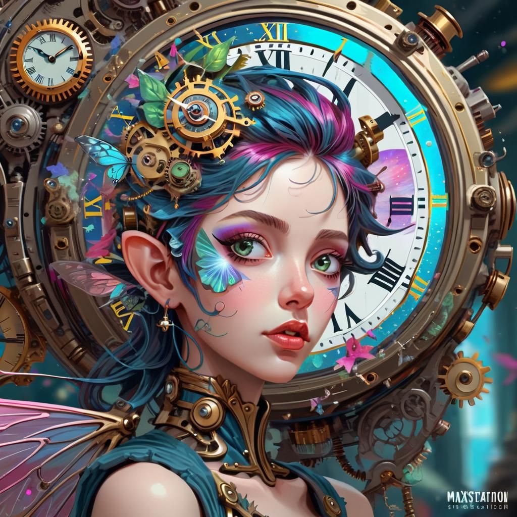 Clockpunk Fairy with Time Core in Colorsplash Style