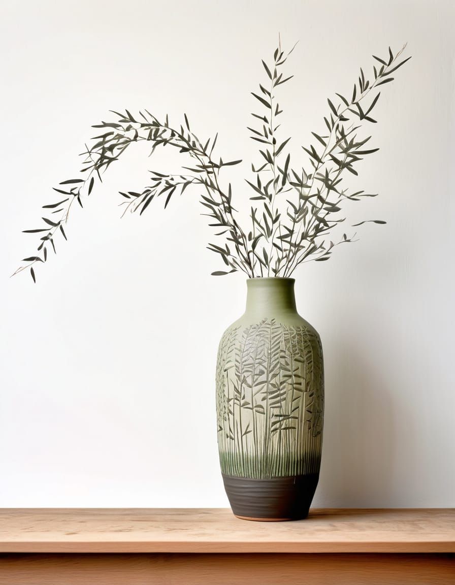 Handmade Clay Jar with Willow Leaf Impressions