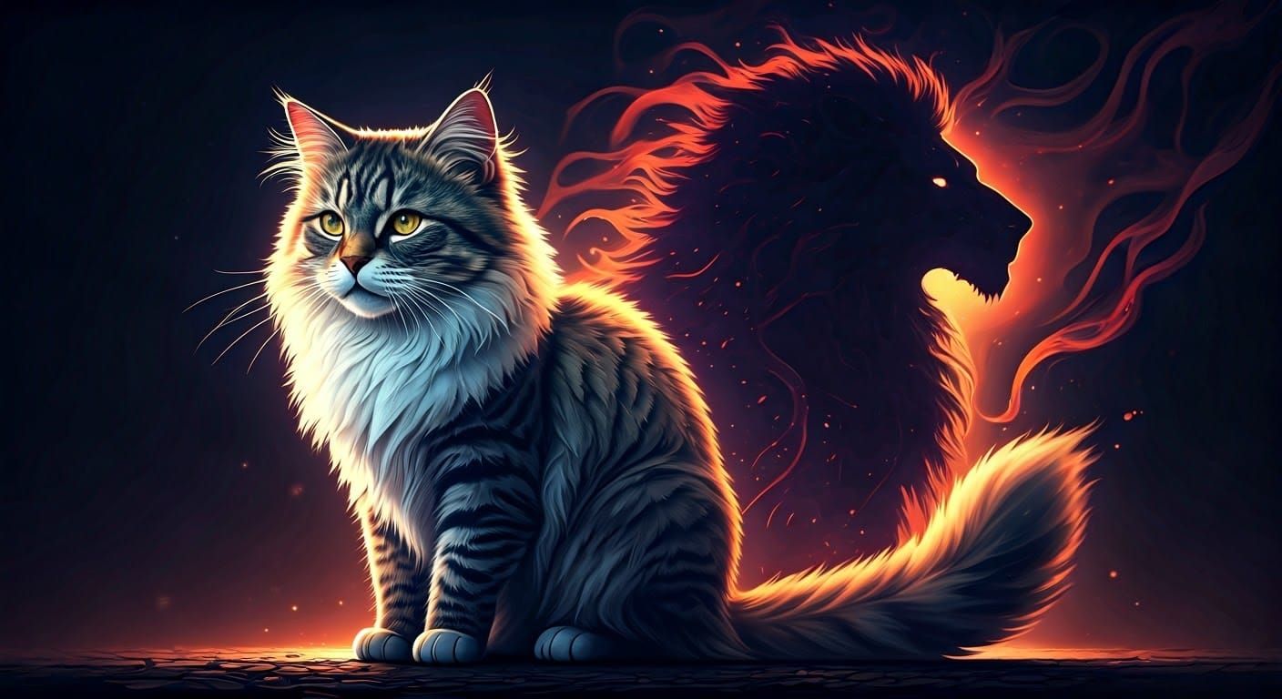 Regal Feline Silhouette Transforms into Majestic Lion