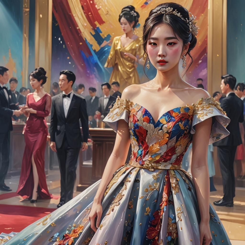 Korean Girl Attends Awards Ceremony: Hyperrealistic Splash A...