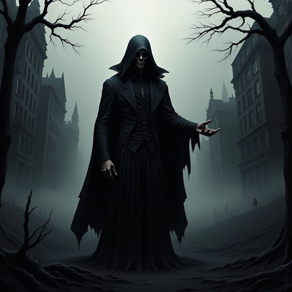 Ominous Black Shadows in a Deserted City