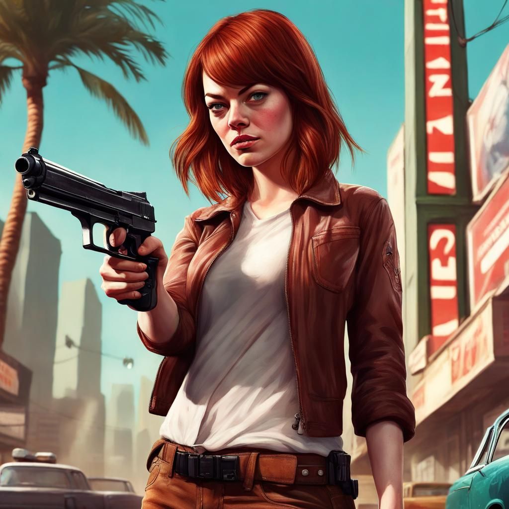 Emma Stone Lookalike in Grand Theft Auto Style