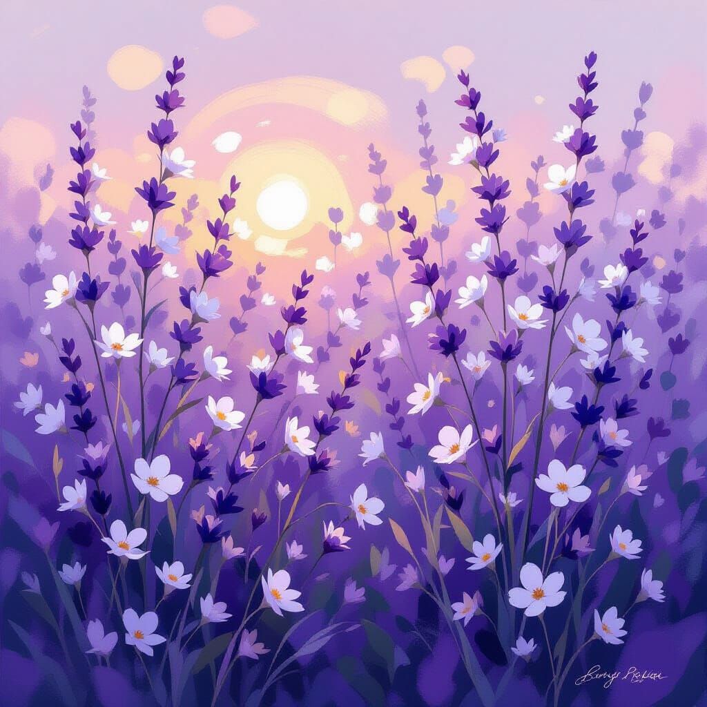 Dreamy Ethereal Purple Floral Background in Soft Impressioni...