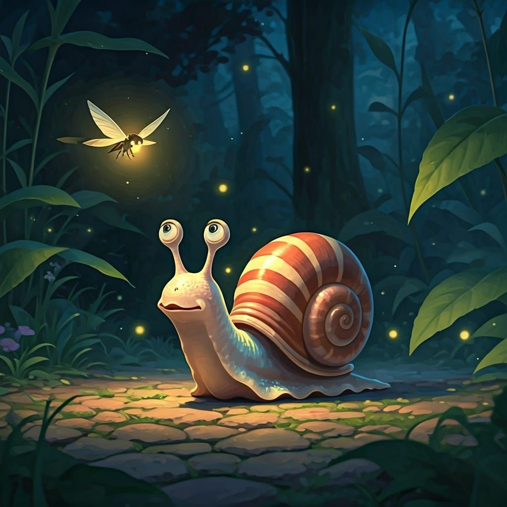 Enchanted Snail and Firefly in Ghibli Style