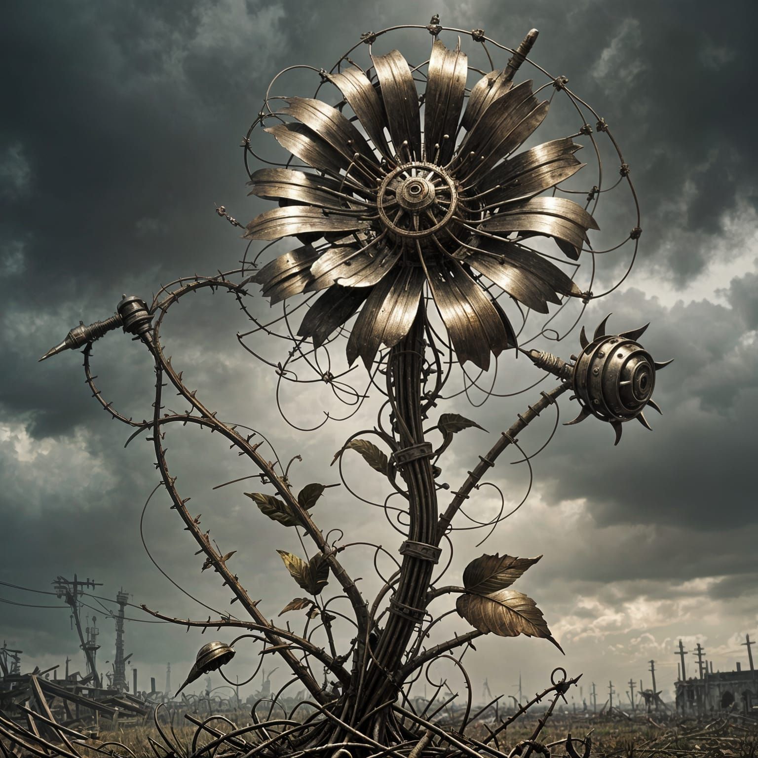 Steampunk Barbed Wire Flower Sculpture