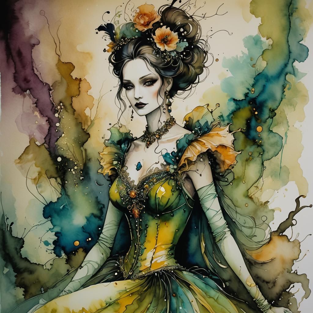 Cabaret Scene in Alcohol Ink Style