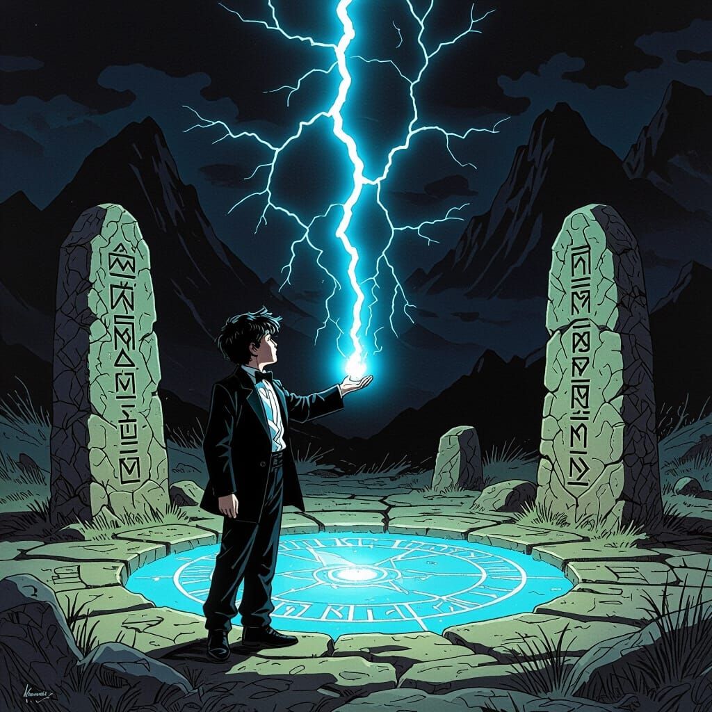 Magician's Discovery at Stone Circle in Comic Art Style