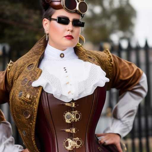 Steampunk Woman in Victorian Attire with Goggles