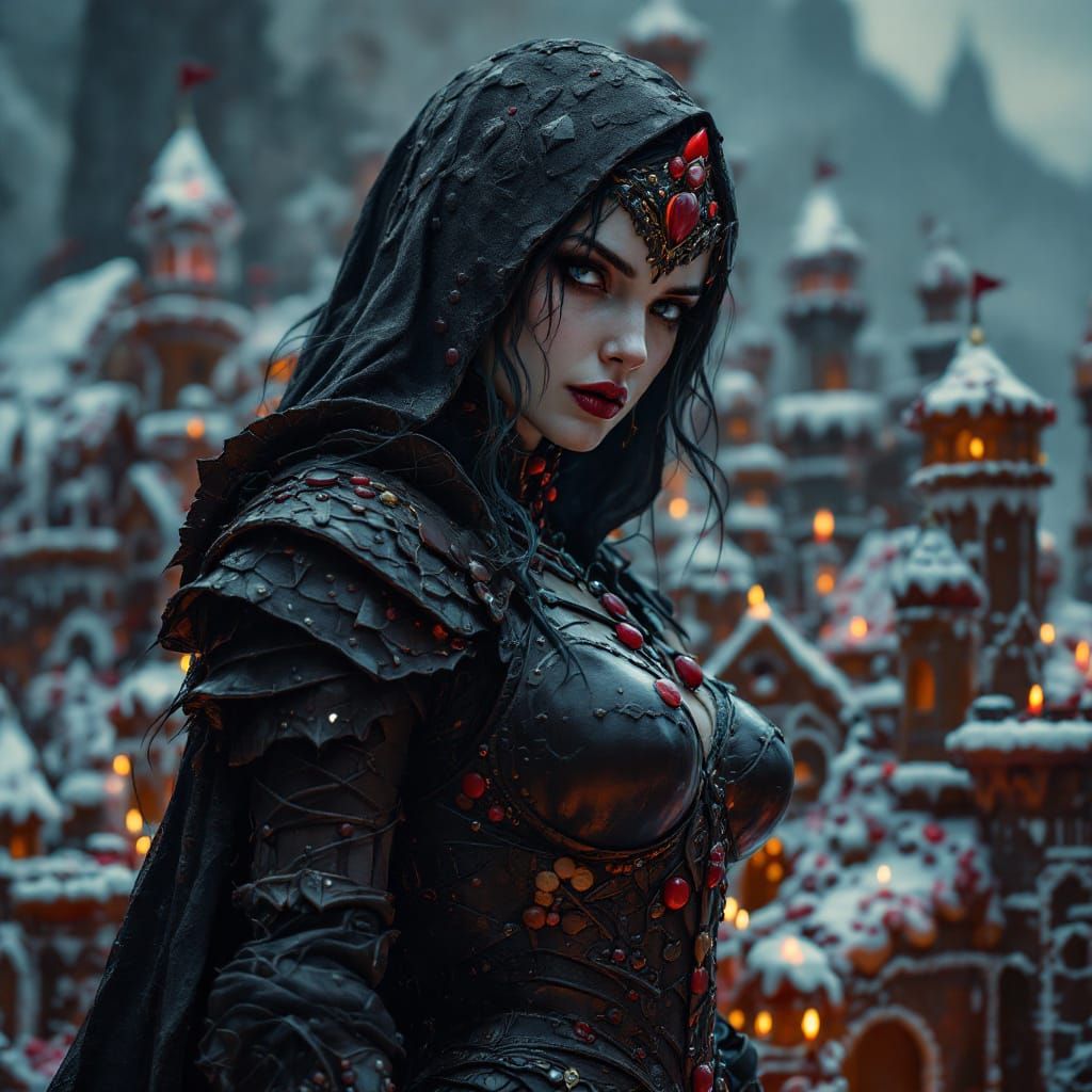 Gothic Warrior Woman in Chocolate Armor, Candy World