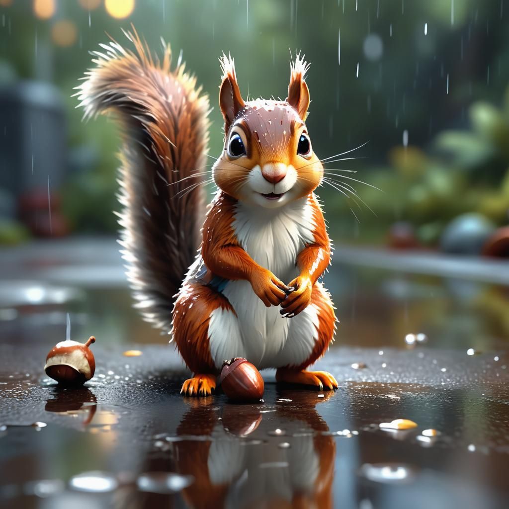 Squirrel with Acorn: 3D Render in Pixar Style