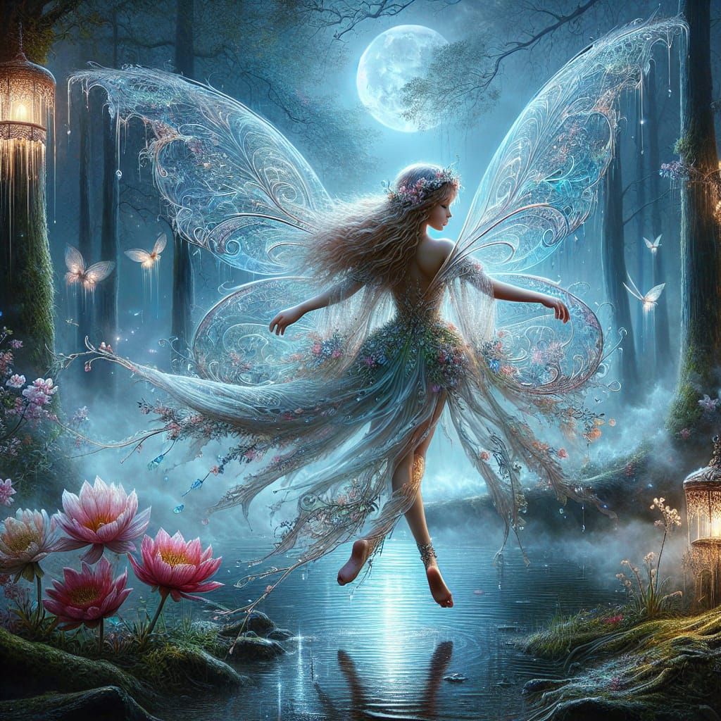 Fairy Dancing in Moonlight: A Hyperrealistic Fantasy
