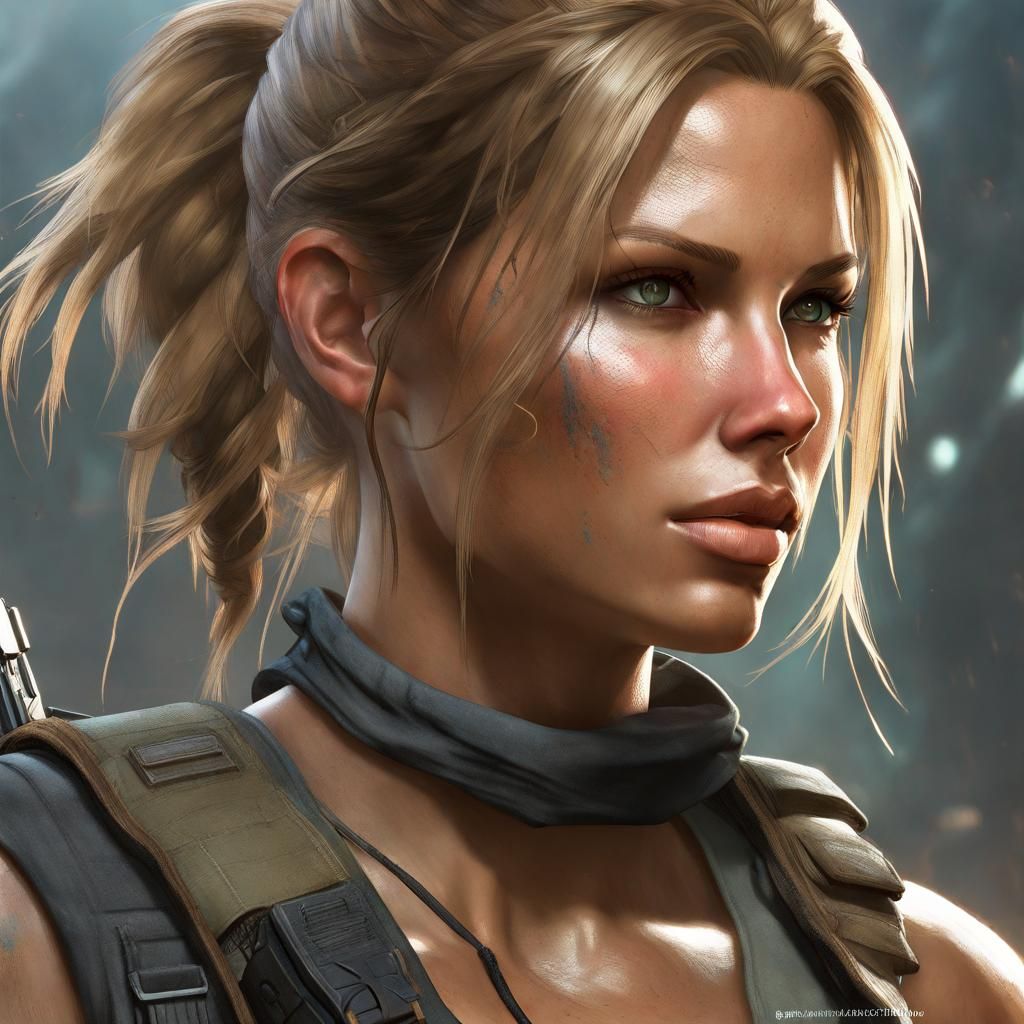 Lara Croft Portrait with Blond Hair, Hyperdetailed Art