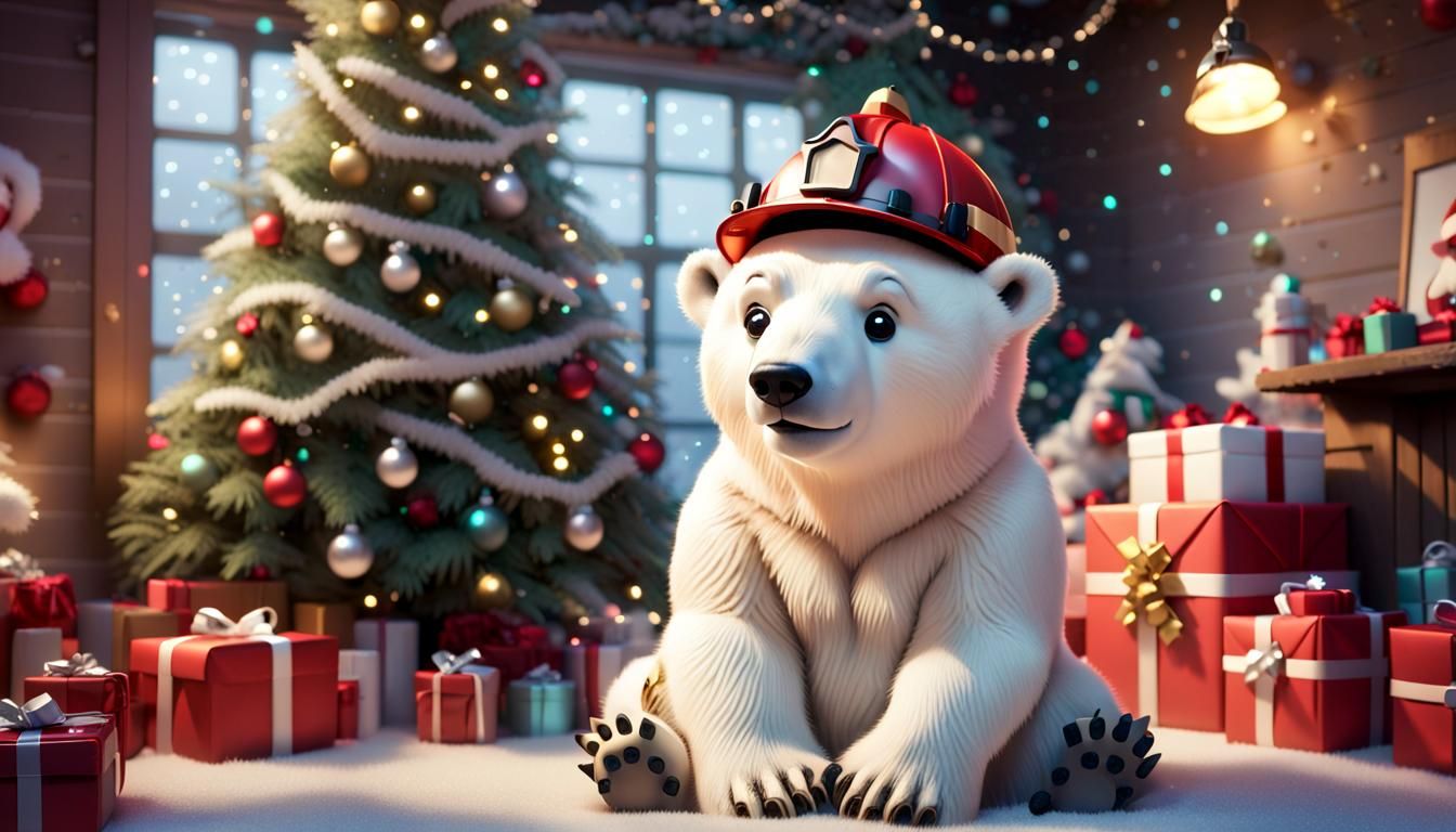Pixar Polar Bear in Fire Station Christmas Scene
