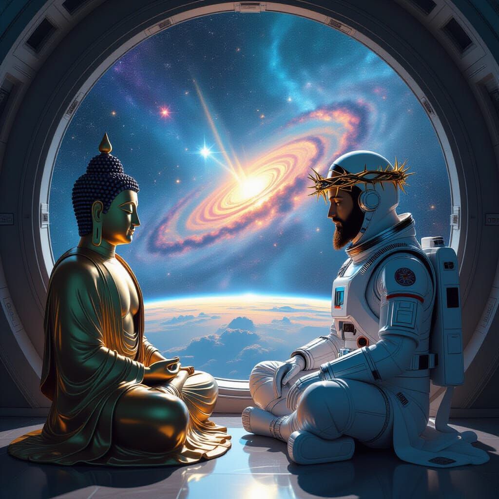 Buddha Meets Jesus in Cosmic Spaceship Encounter