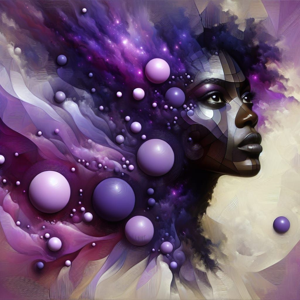 Surreal Portrait: Black Woman with Exploding Orbs