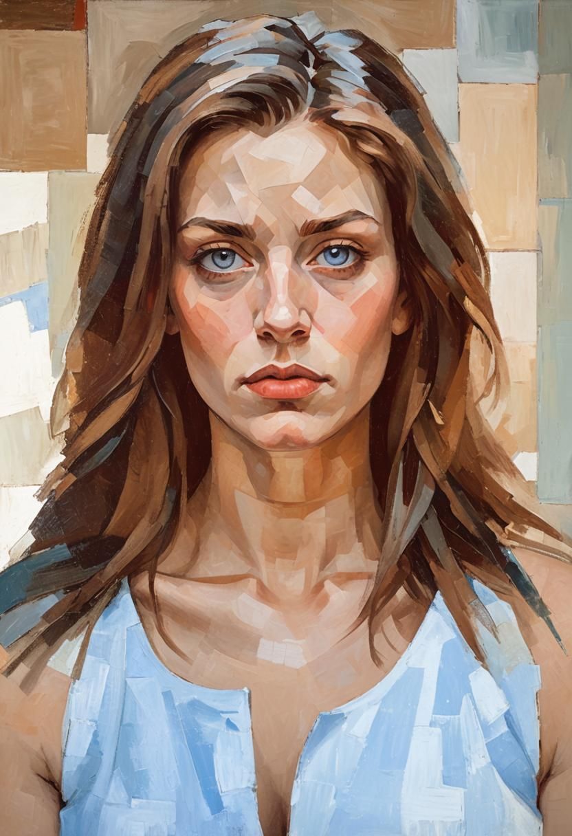 Cubist Portrait of a Young Woman in Oil