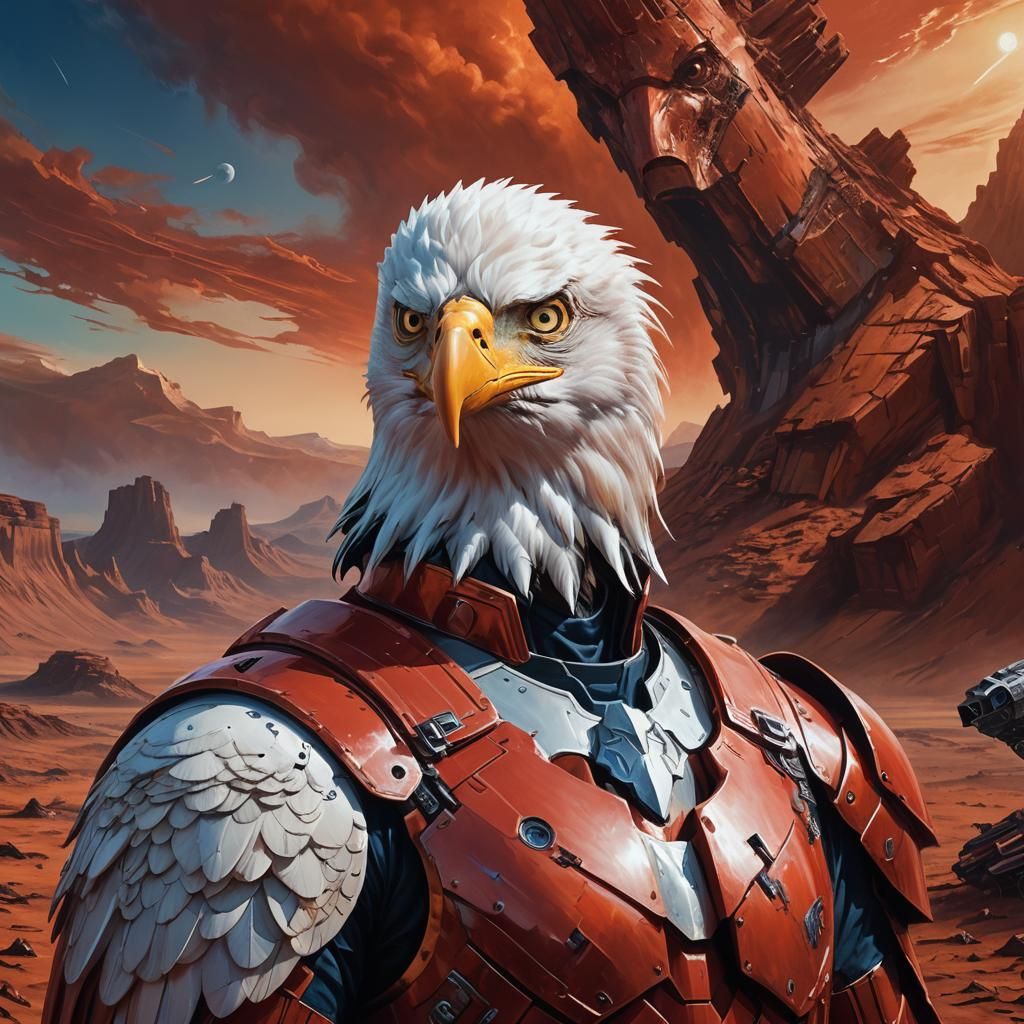 Surreal Eagle with Human Face on Mars