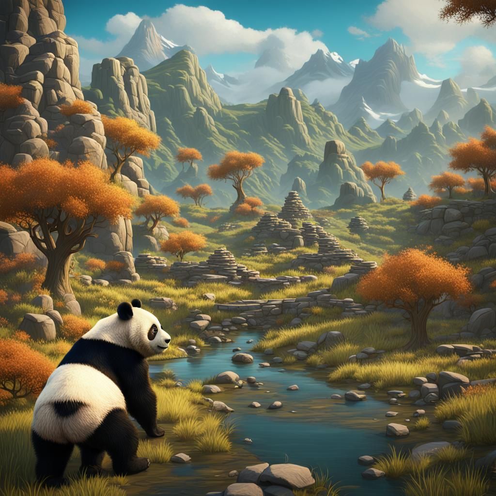 Panda on the Oregon Trail: Detailed Matte Painting