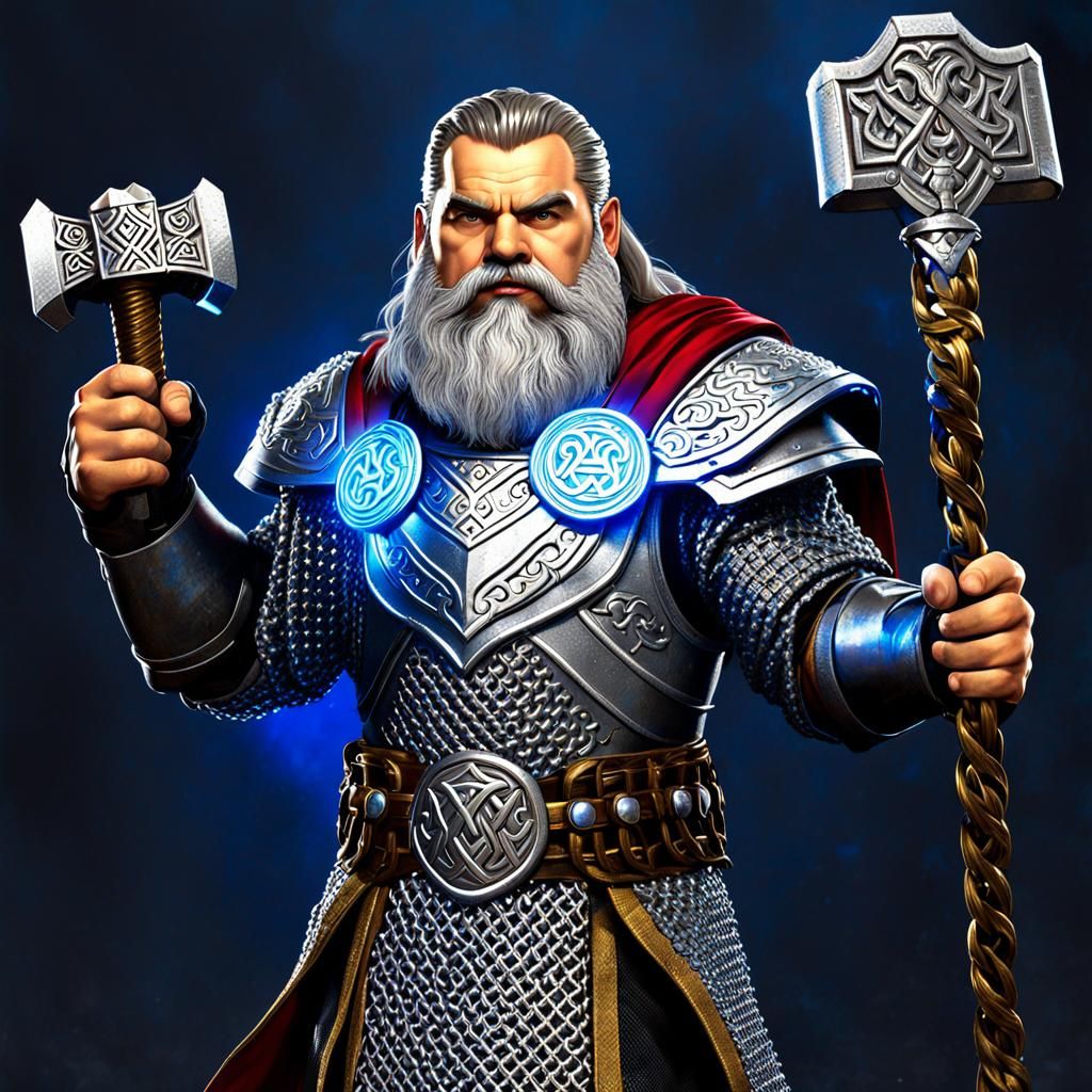 Dwarf Cleric in Silver Chainmail with Warhammer