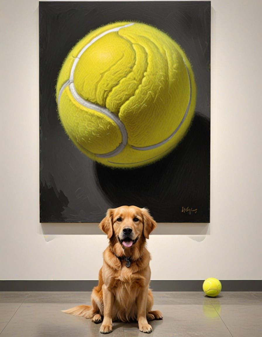 Canine Connoisseur Examines Tennis Ball Masterpiece in Museu...