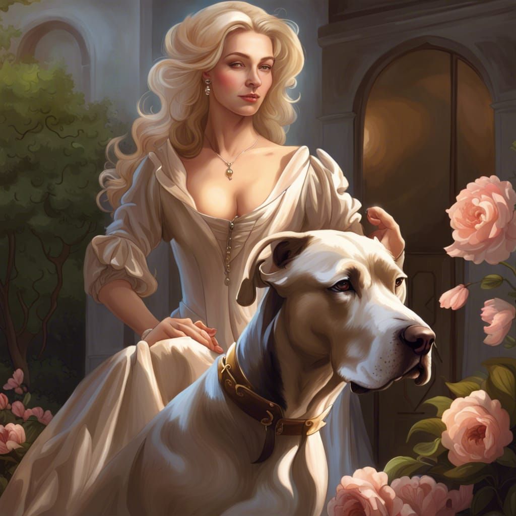 Elegant 18th Century Countess Portrait with Great Dane