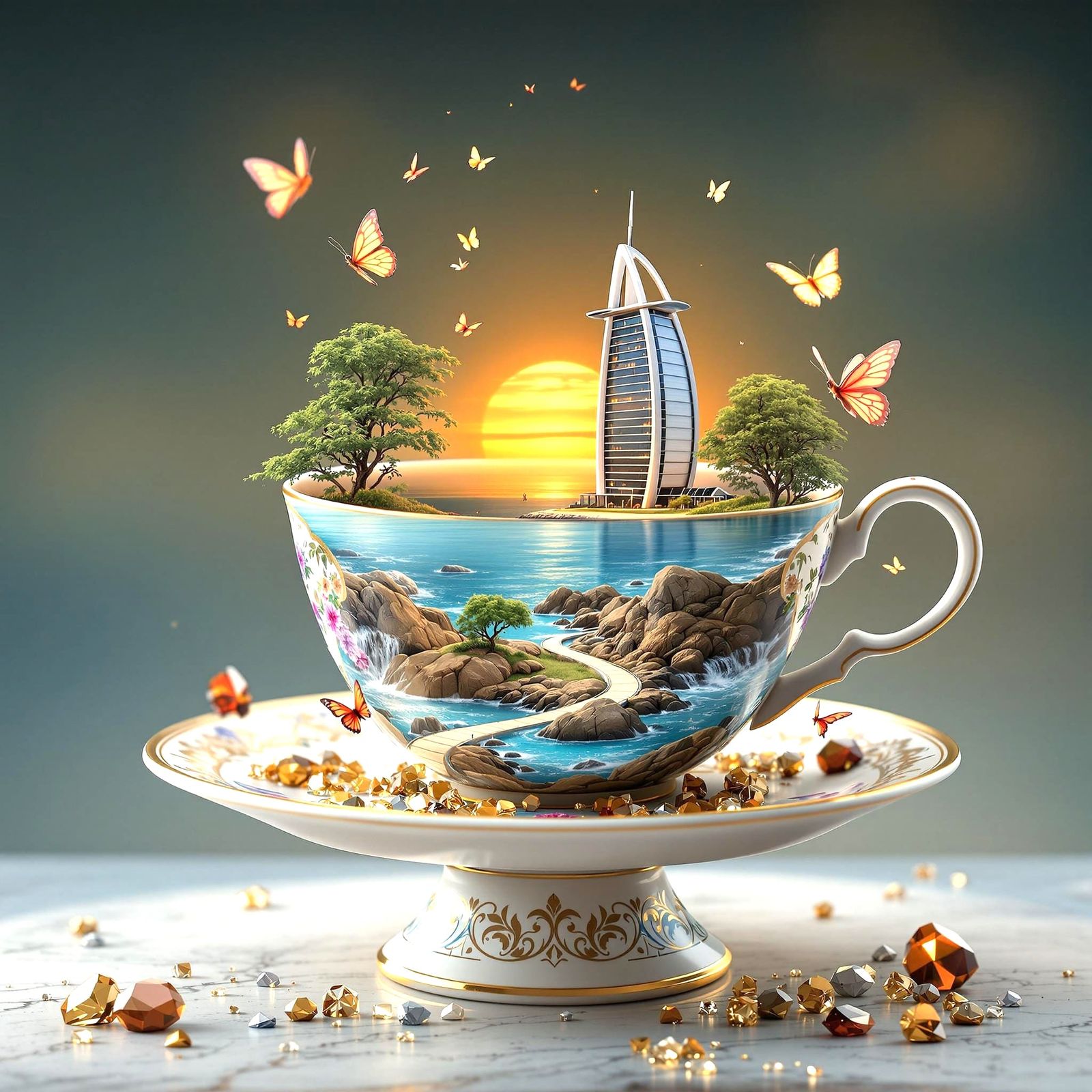 Whimsical Coastal Scene on Wedgwood Ceramics