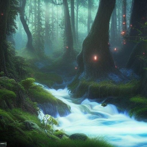 Enchanted Forest River in Detailed Matte Painting