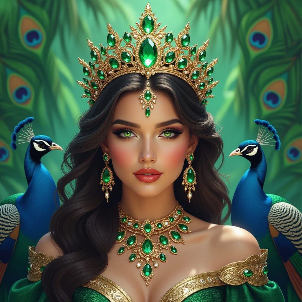 Goddess in Emerald and Gold: Fantasy Art Portrait