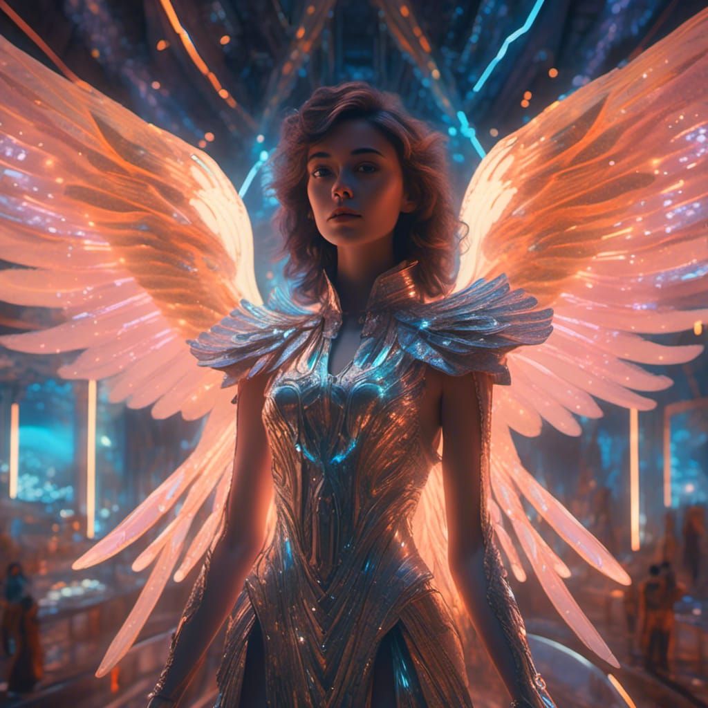 Cosmic Angel in Retro-Futuristic Digital Art