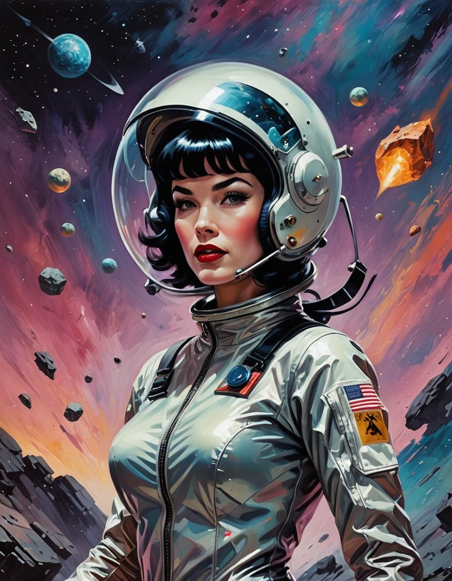 Retro Sci-Fi Space Explorer in Transparent Suit