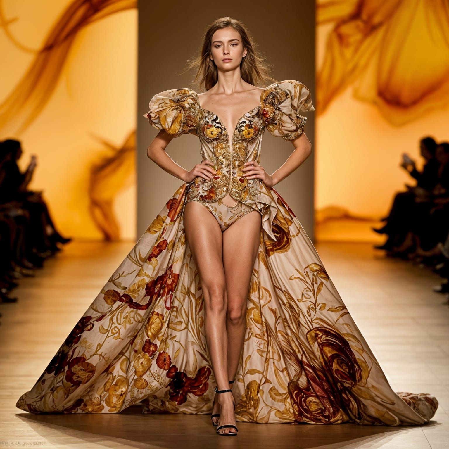 French Fashion Runway in Warm, Golden Lighting