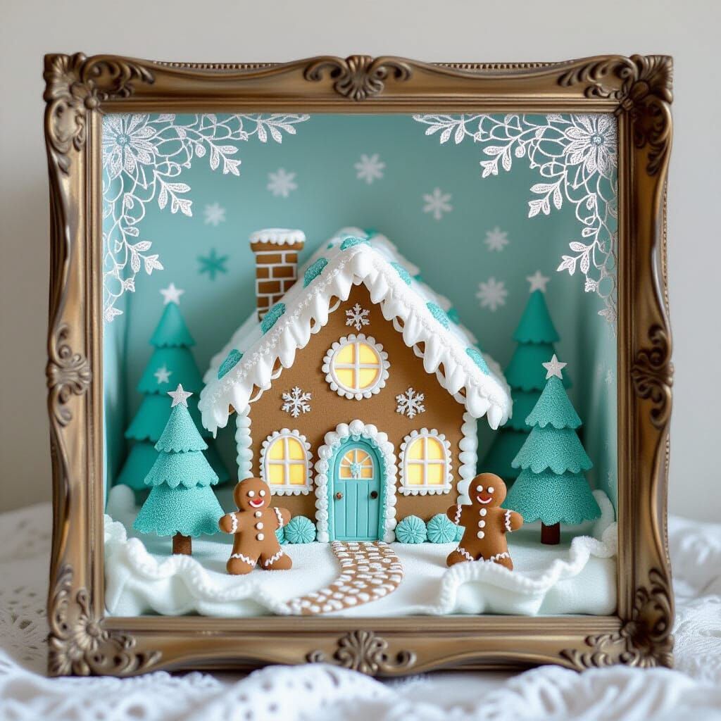 Whimsical Gingerbread House Fabric Art