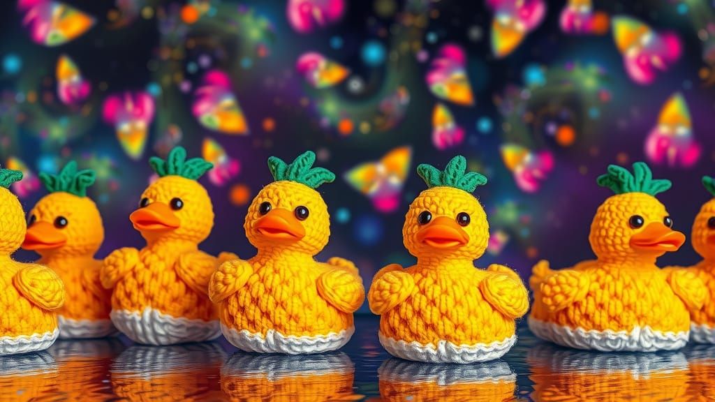 Klimt Inspired Crochet Ducks in Neon Textures