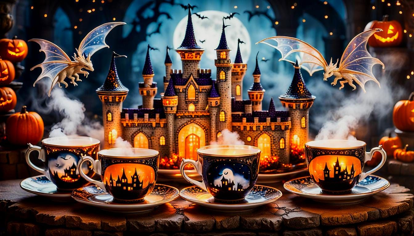 Halloween Fairies and Dragons in Teacup Castles