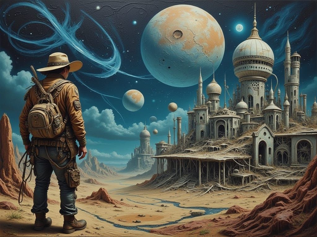 Space Explorer in Surreal Abandoned City