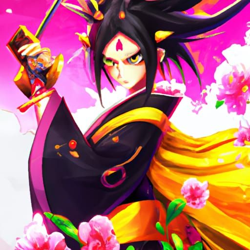 Anime Demon Girl with Samurai Sword in Ghibli Style