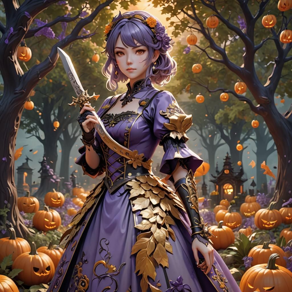Halloween Anime Woman with Knife in 3D Art