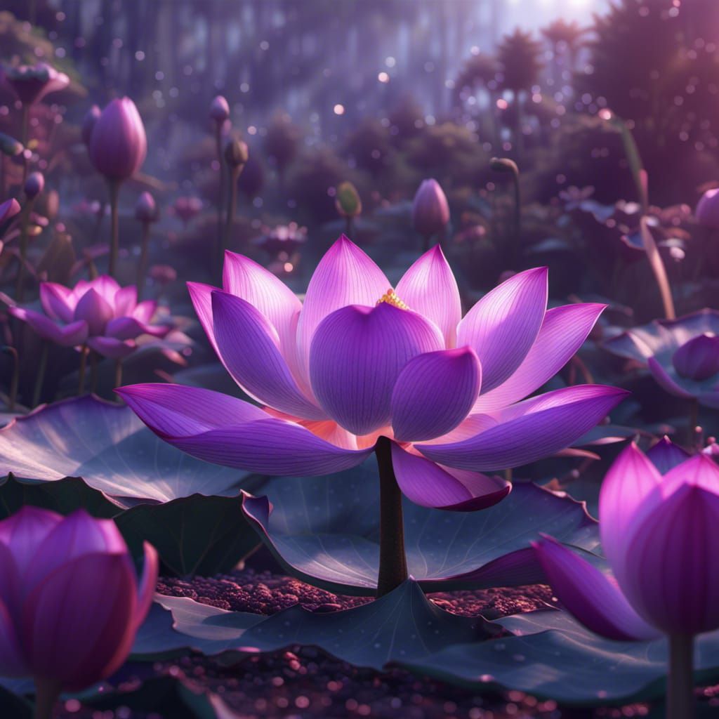 Shiny Purple Lotus Flower in Detailed Matte Painting