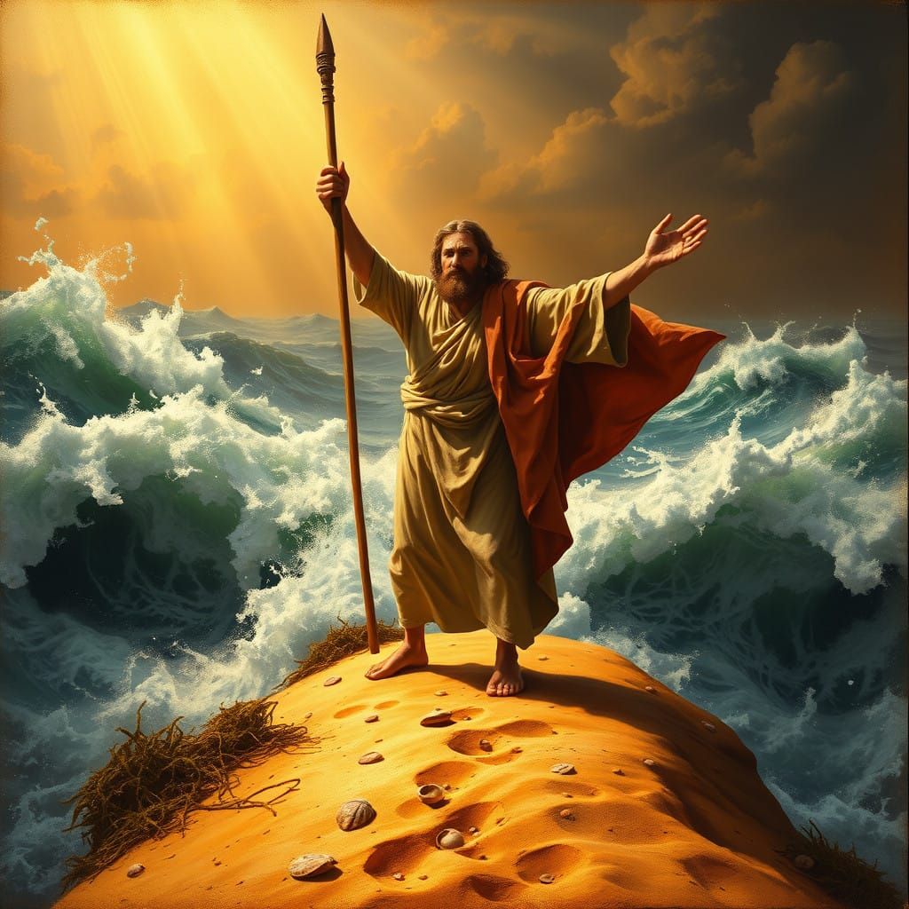 Moses Parting the Red Sea in a Dramatic Baroque-Inspired Sce...