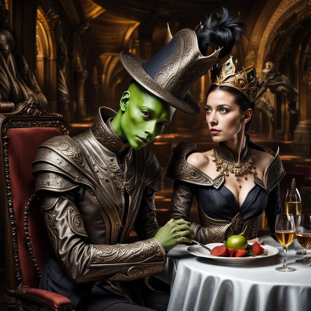 Surreal Alien Celebration in Restaurant, Digital Painting