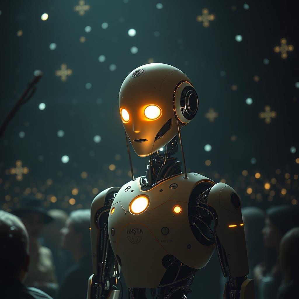 Ethereal Robot Unveiled in Cosmic Dreamscape