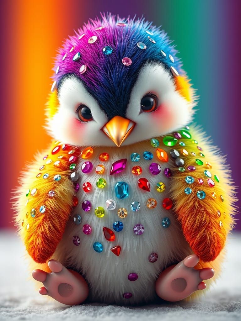 Vibrant Chubby Penguin with Glittering Gemstones
