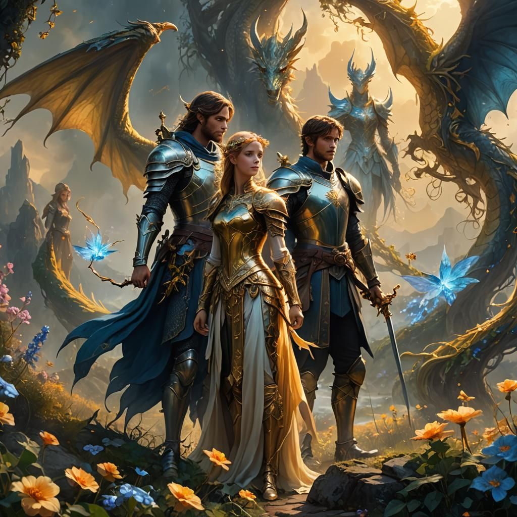 Fairy, Knight, and Angel Team Up Against Dragon