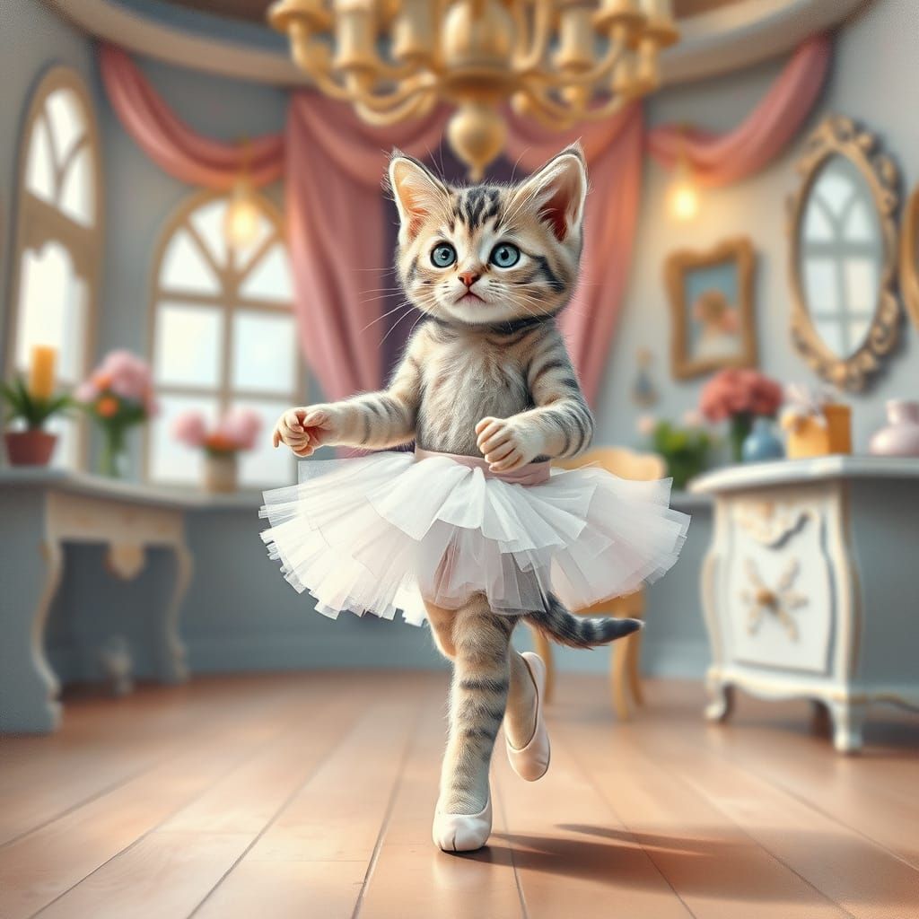 Whimsical Kitten Ballerina in Watercolour Splendour