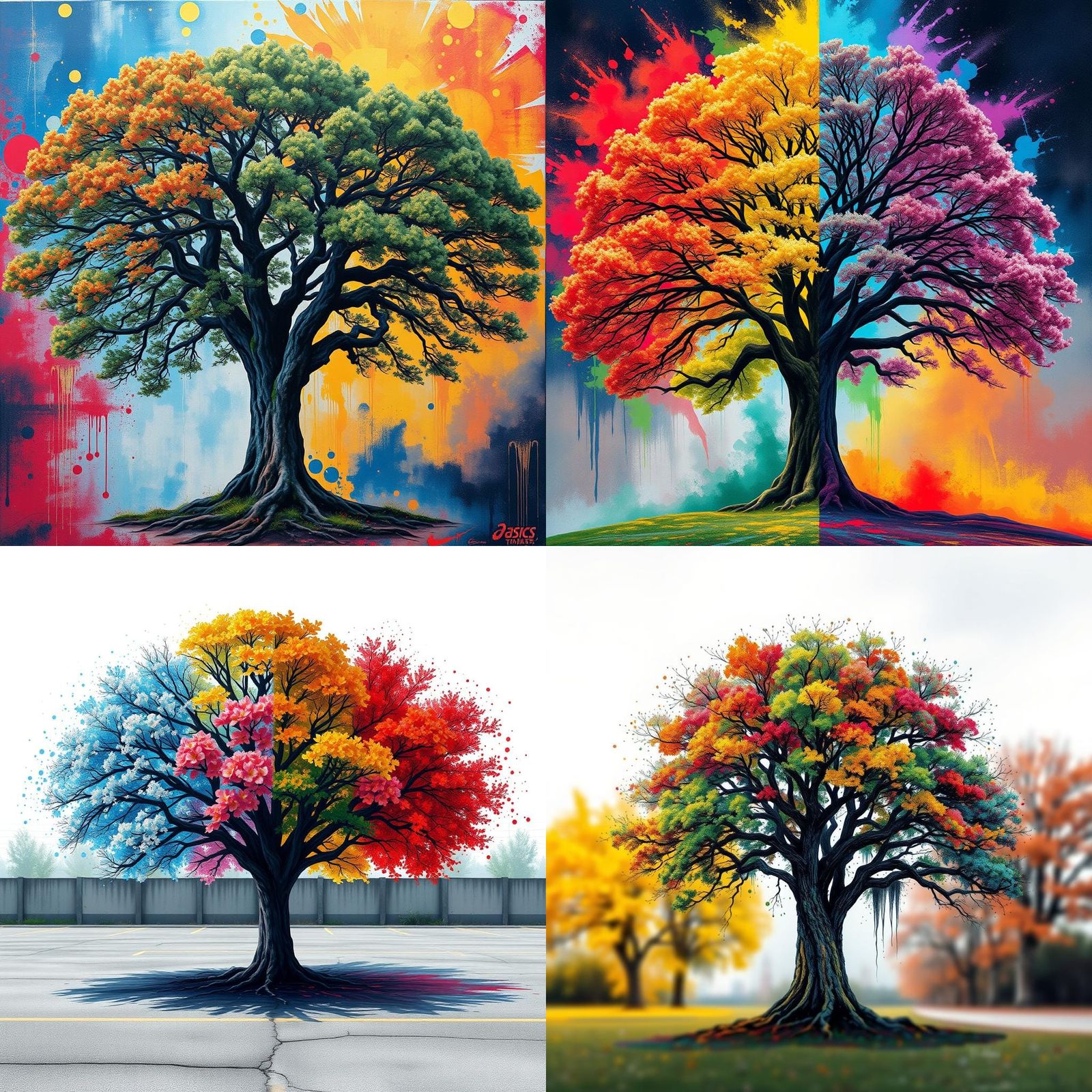 Four Seasons Tree Time Lapse in Graffiti Art Style