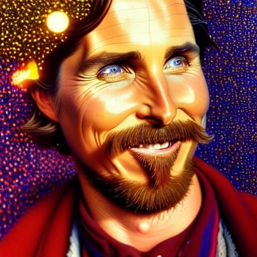 Christian Bale Portrait with Luminous Sparkles as Oil Painti...