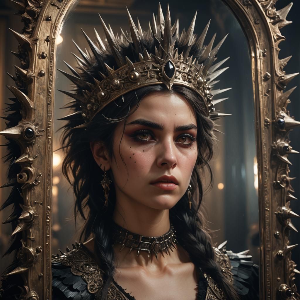 Intense Portrait of Woman with Spiked Crown