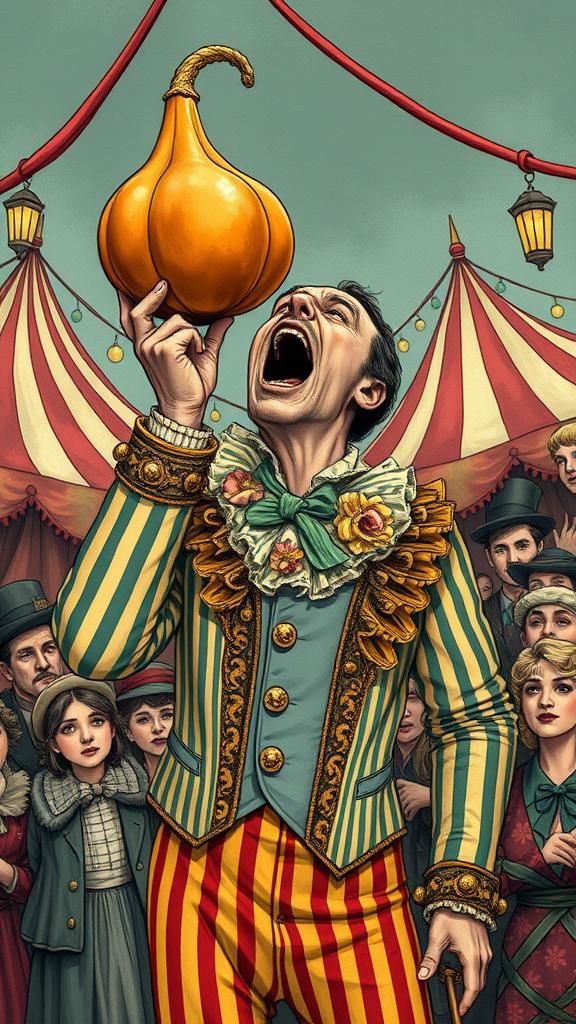 Victorian Circus Performer in Ornate Carnival Scene