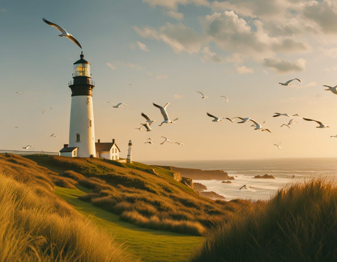 Montauk Lighthouse Coastal Scene Oil Painting