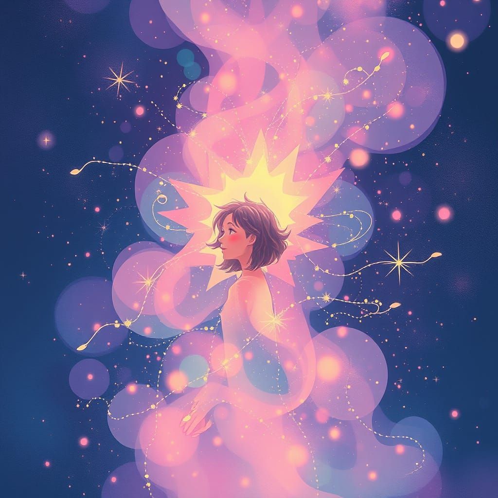 Ethereal Person Surrounded by Fleeting Sparks Illustration
